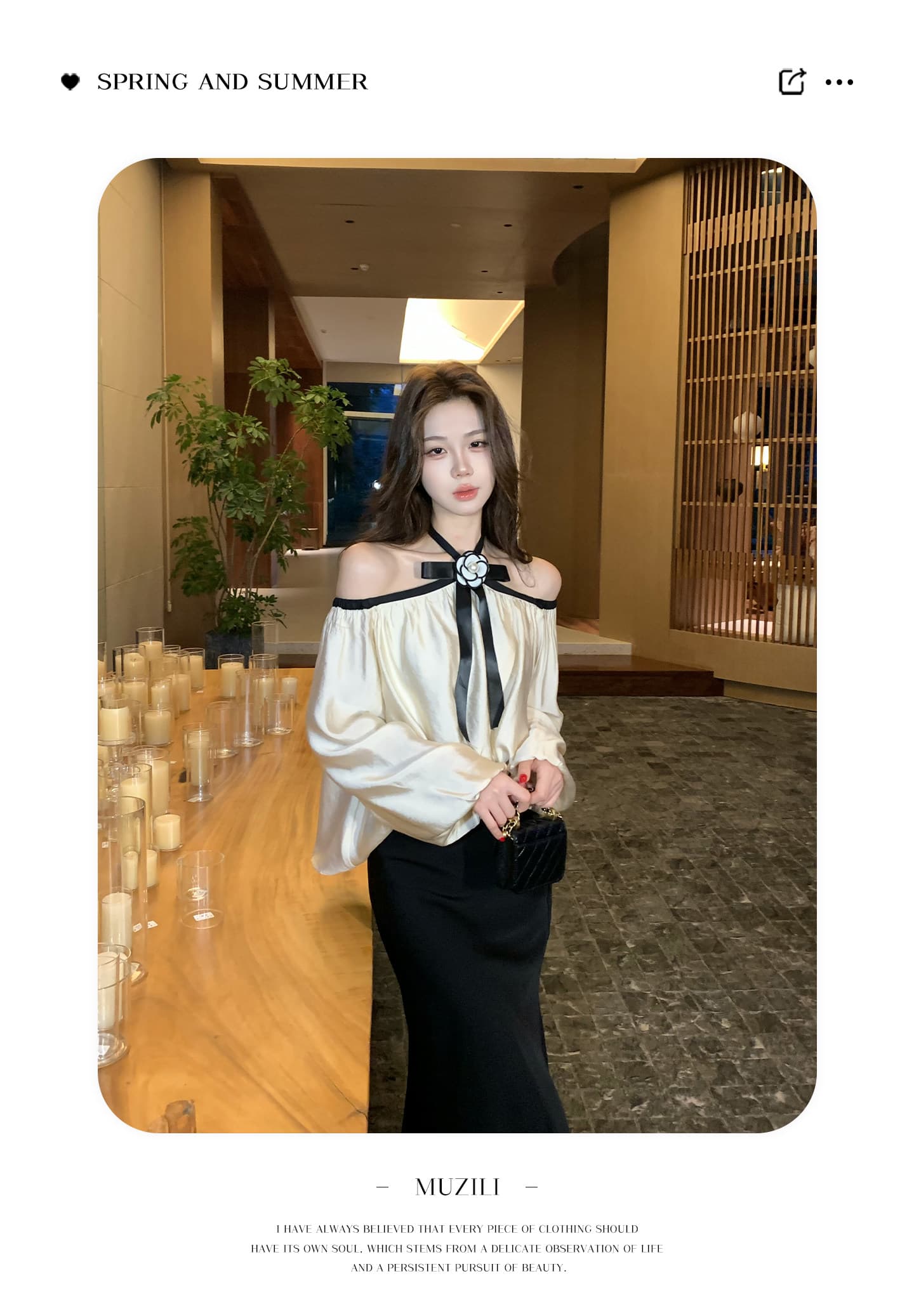 무쯔리 목자이 ~ 중 리 빛 럭셔리 명문 여성 바람 오프숄더 행침 목 나비 매듭 긴팔 맨위 새틴 인어 꼬리 반신 스커트 세트 상세 이미지 2
