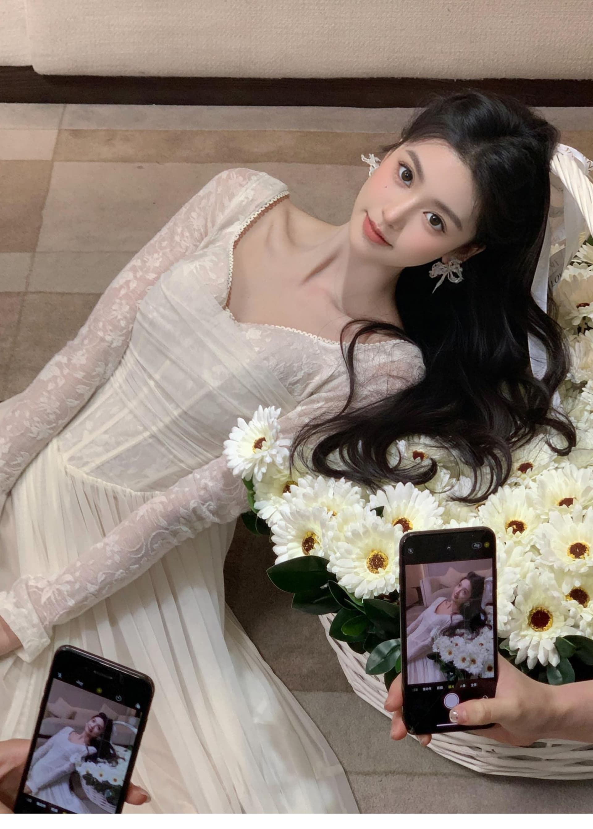 화이트 드레스 가을 2026 새로운 프랑스식 천 금빛 바람 망사 롱 스커트 무거운 작업 생선뼈 예복 생일 치마 상세 이미지 2