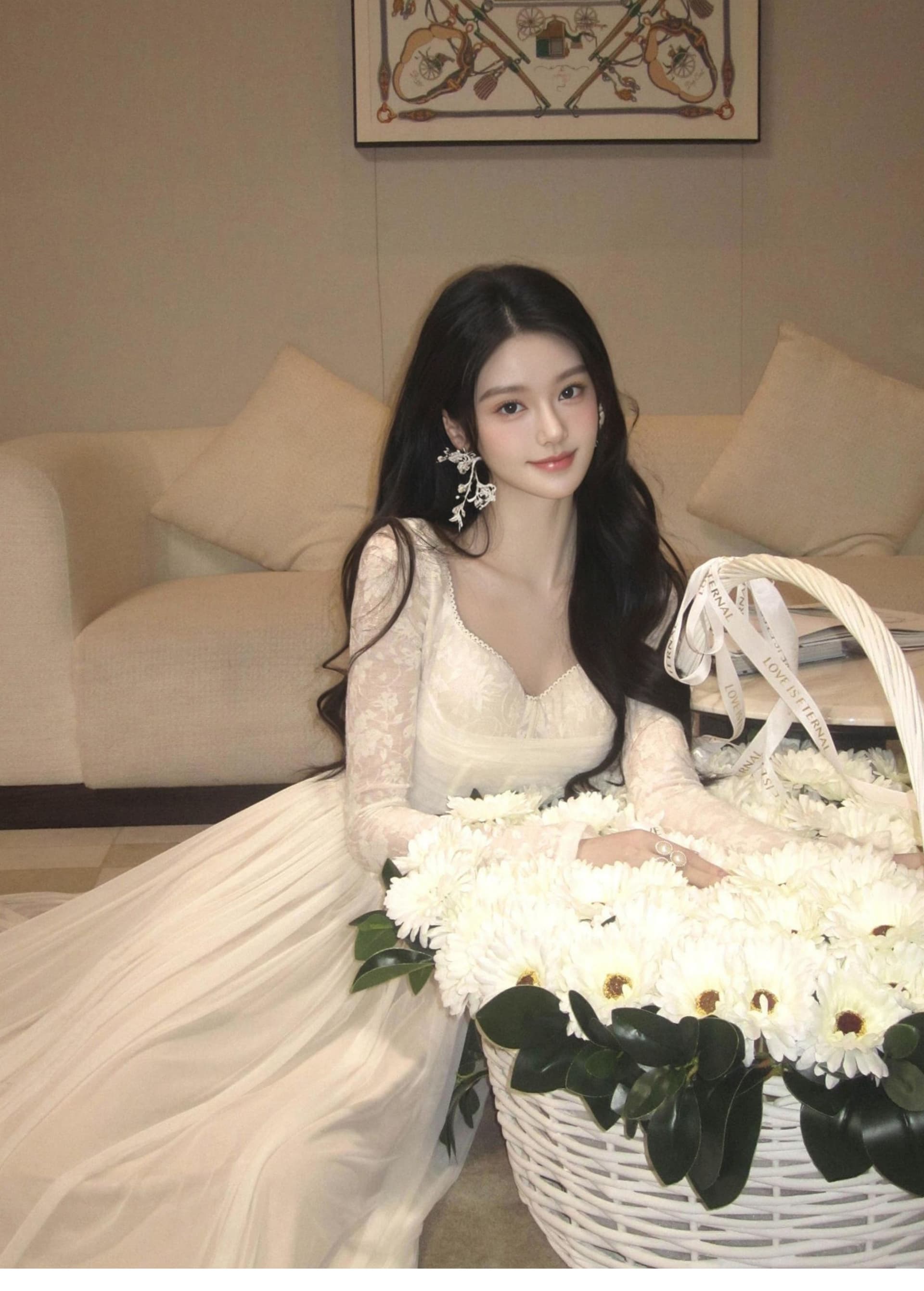 화이트 드레스 가을 2026 새로운 프랑스식 천 금빛 바람 망사 롱 스커트 무거운 작업 생선뼈 예복 생일 치마 상세 이미지 5