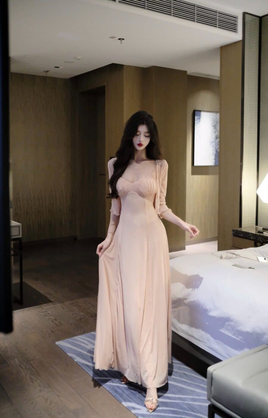 봄날 사역 담배 파우더 구름 드레스 품격 슬림해 보이는 오픈 가디건 점프 슈트 치마 세트 01984 이미지 3
