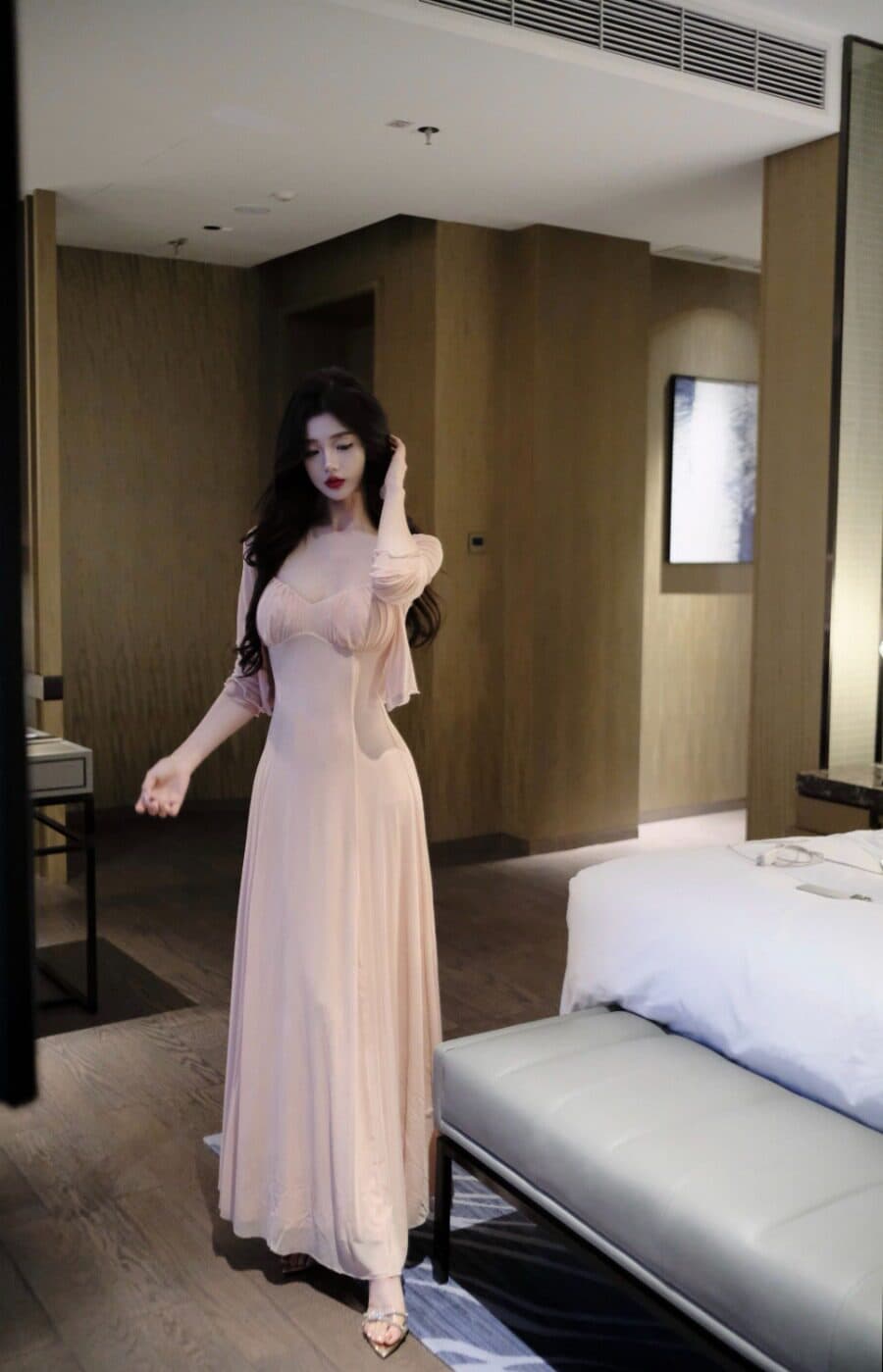 봄날 사역 담배 파우더 구름 드레스 품격 슬림해 보이는 오픈 가디건 점프 슈트 치마 세트 01984 상세 이미지 3