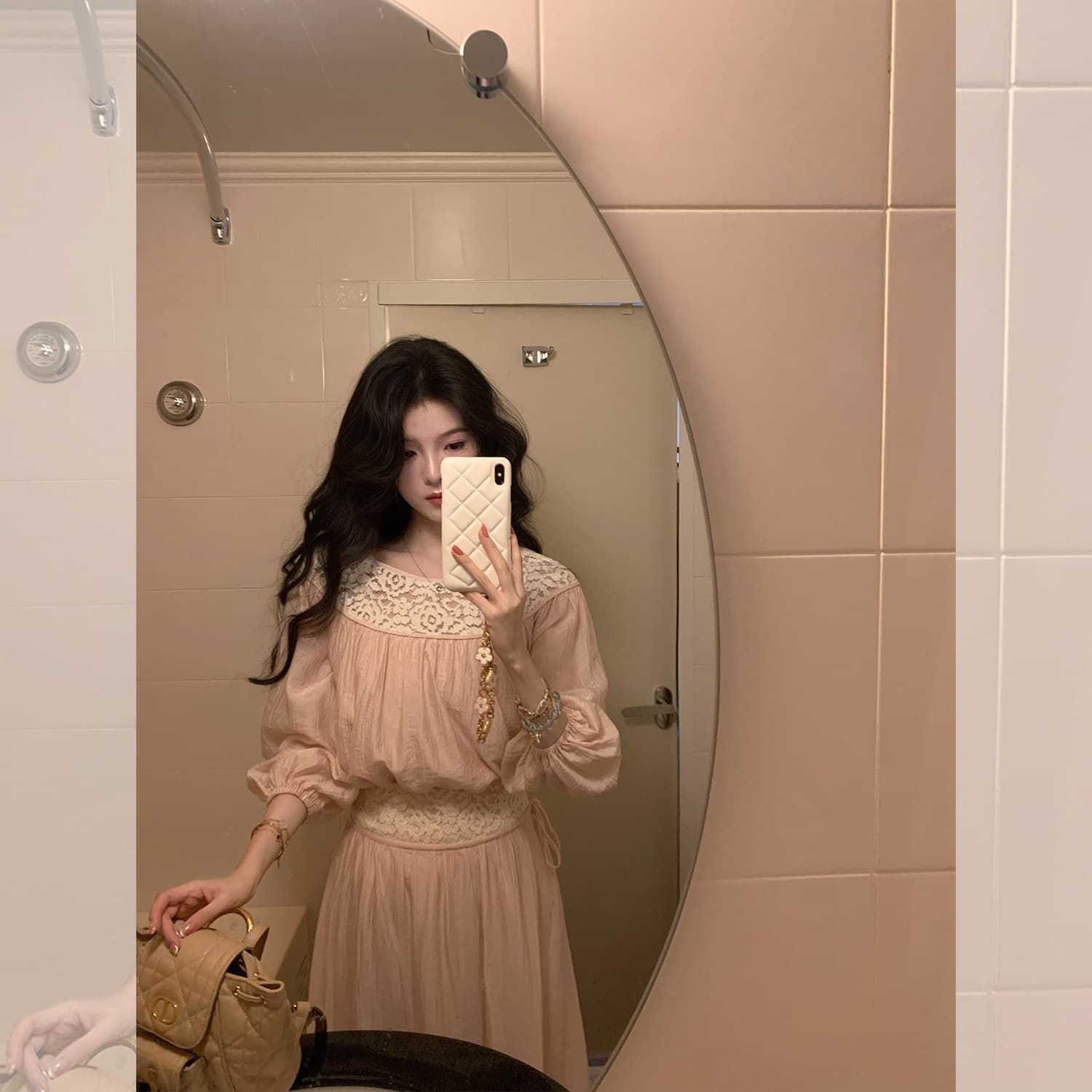 대 eees 부드러운 옥 따뜻한 향기 질감 주간 실크 전환 여름 무거운 작업 홀로우 아웃 뼈 선 레이스 조각 맨위 세트 이미지 4