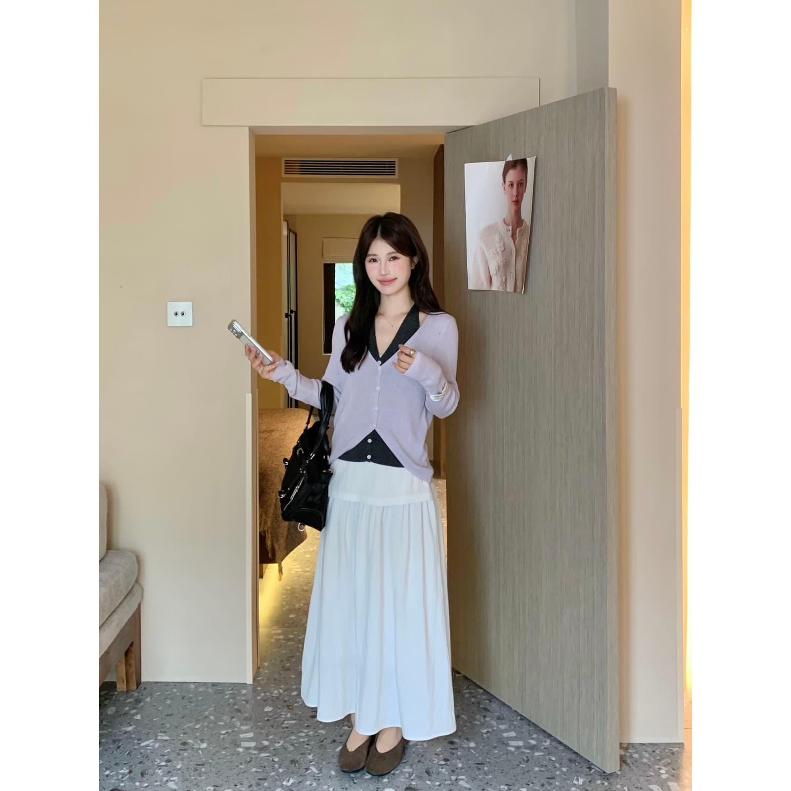 sinsa susan- 부드러운 한 조정 가을 켜기 새로운 한 부서 부드러운 페이크 레이어드 니트 오픈 가디건 si809s 상세 이미지 4