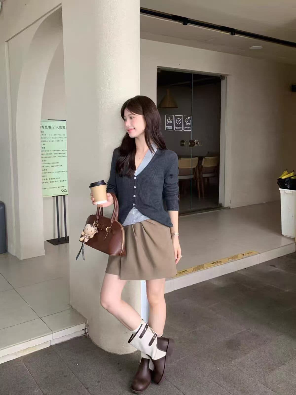sinsa susan- 부드러운 한 조정 가을 켜기 새로운 한 부서 부드러운 페이크 레이어드 니트 오픈 가디건 si809s 상세 이미지 13