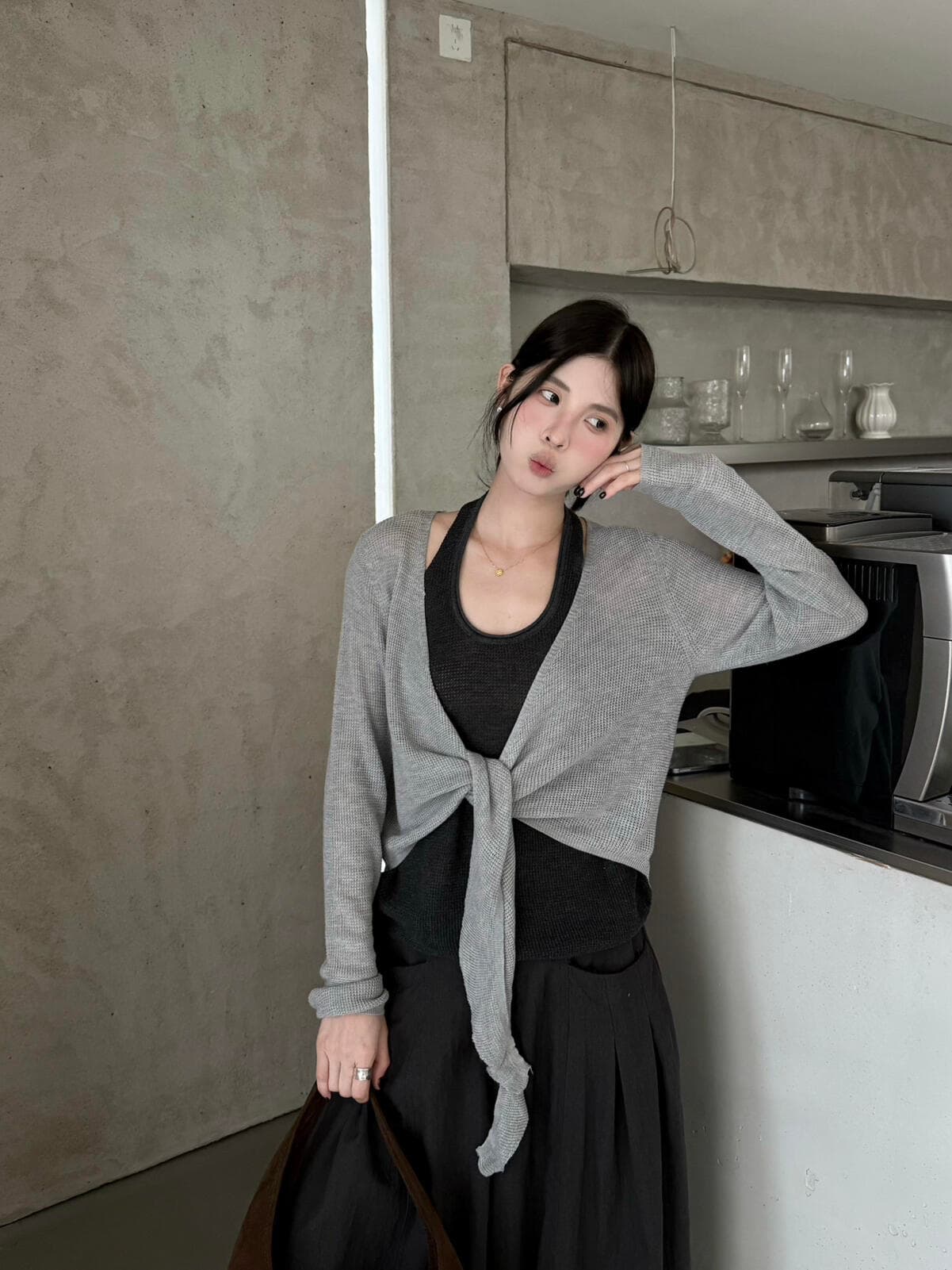 가을 켜기 새로운 한 부서 페이크 레이어드 스트랩 디자인 니트 스웨터 99086 상세 이미지 4