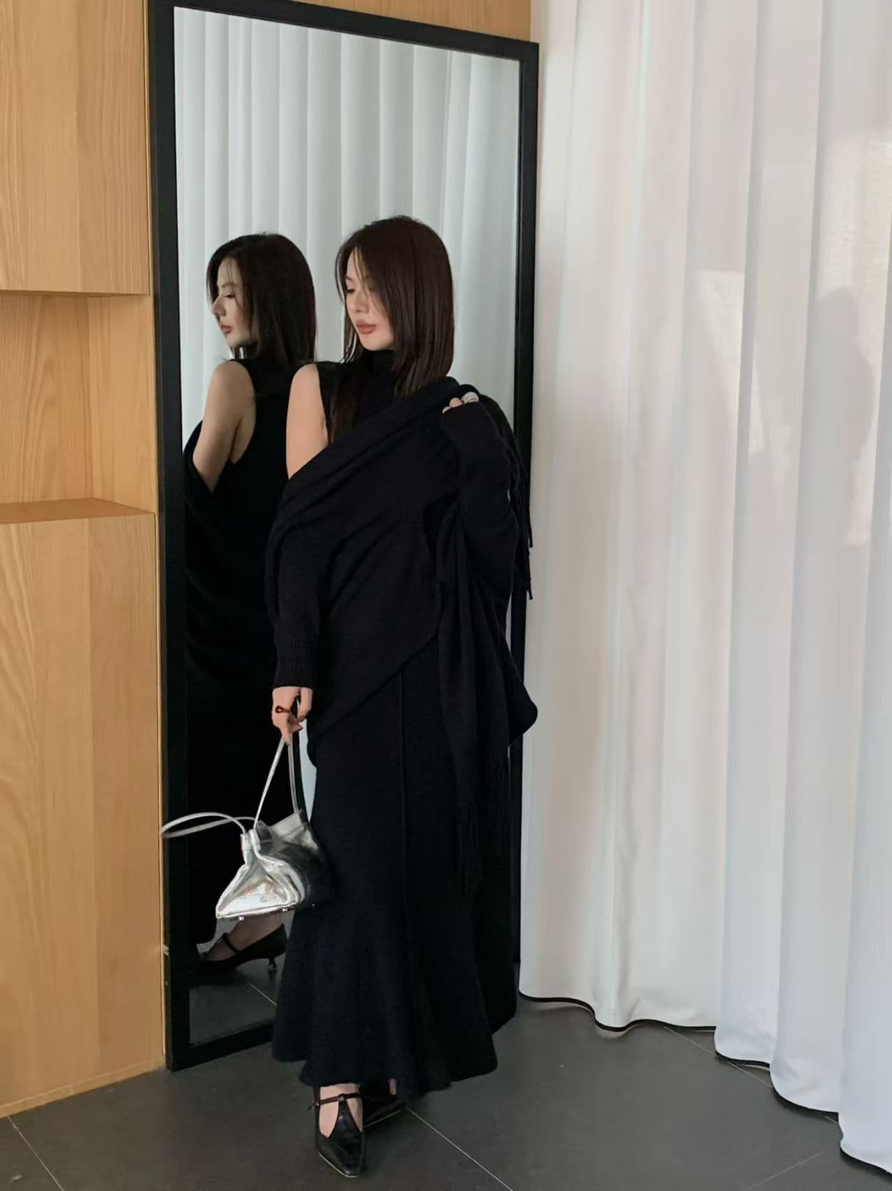 프랑스식 느긋한 센스 착용 가져 가라. 레트로 망토 숄 재킷 니트 드레스 투피스 슈트 2026 가을 겨울철 여성 상세 이미지 2