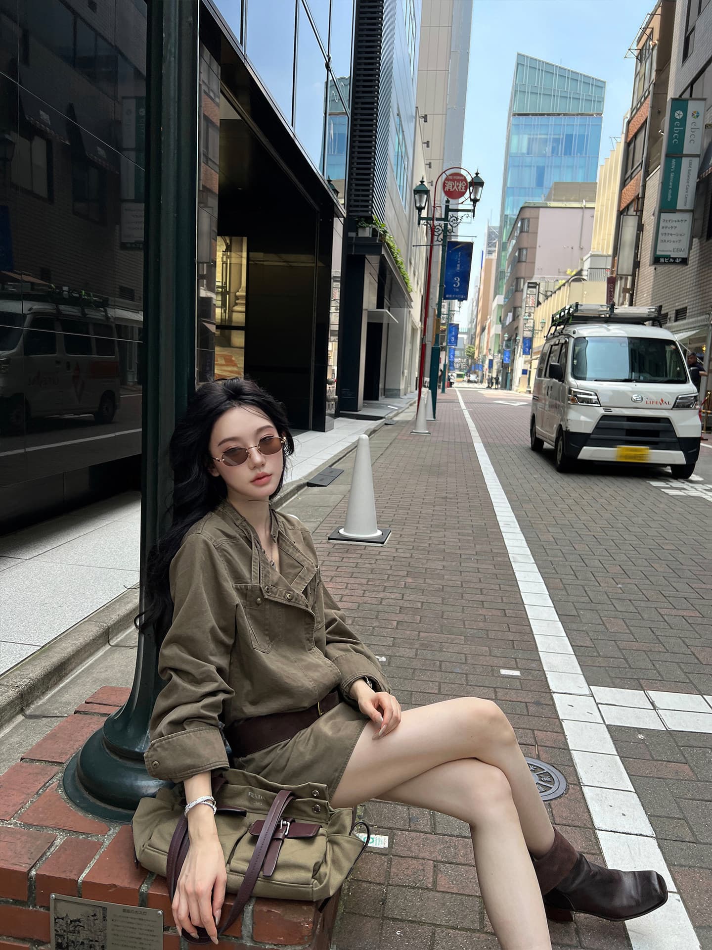 지구 Ouyang 니켈 맛 거리 인생 핫걸 치마 비스듬한 ~까지 분할 vtg 워싱 스탠드 칼라 드레스 벨트 보내기 상세 이미지 3