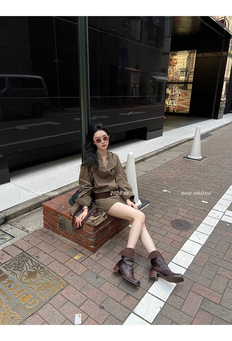 지구 Ouyang 니켈 맛 거리 인생 핫걸 치마 비스듬한 ~까지 분할 vtg 워싱 스탠드 칼라 드레스 벨트 보내기 상세 이미지 24