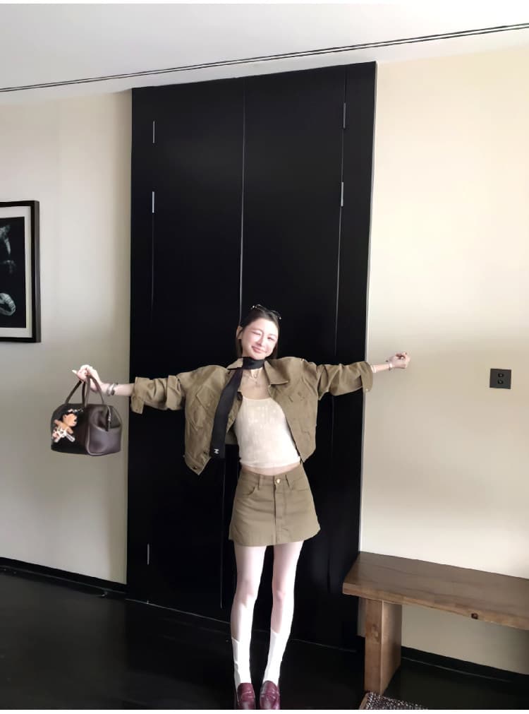 아메리칸 레트로 워크웨어 바람 데님 세트 여성 2026 이른 가을 루즈핏 슬림해 보이는 재킷 재킷 반신 스커트 투피스 세트 상세 이미지 1