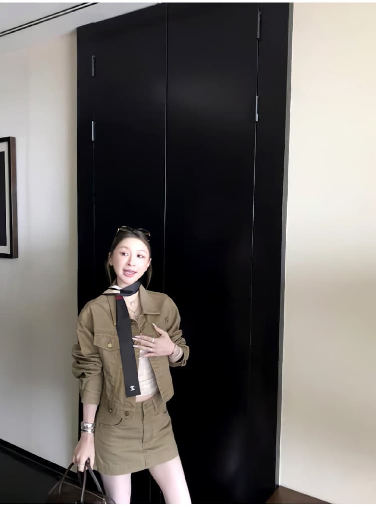 아메리칸 레트로 워크웨어 바람 데님 세트 여성 2026 이른 가을 루즈핏 슬림해 보이는 재킷 재킷 반신 스커트 투피스 세트 상세 이미지 2