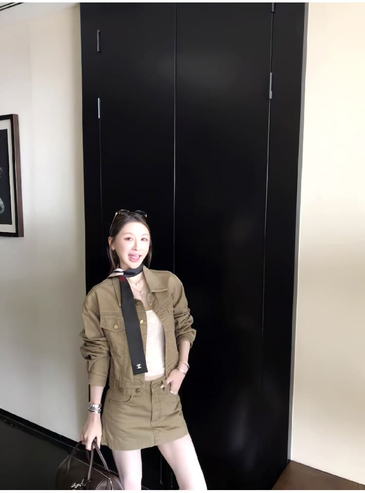 아메리칸 레트로 워크웨어 바람 데님 세트 여성 2026 이른 가을 루즈핏 슬림해 보이는 재킷 재킷 반신 스커트 투피스 세트 상세 이미지 4