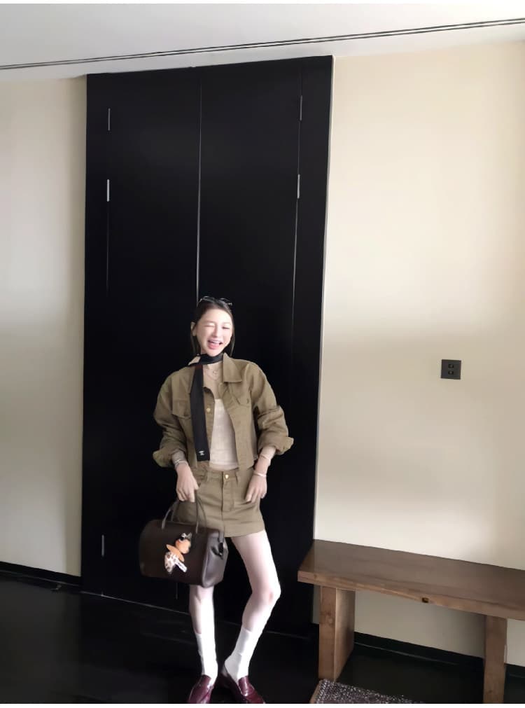 아메리칸 레트로 워크웨어 바람 데님 세트 여성 2026 이른 가을 루즈핏 슬림해 보이는 재킷 재킷 반신 스커트 투피스 세트 상세 이미지 5