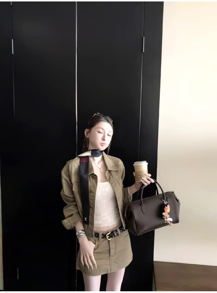아메리칸 레트로 워크웨어 바람 데님 세트 여성 2026 이른 가을 루즈핏 슬림해 보이는 재킷 재킷 반신 스커트 투피스 세트 상세 이미지 7
