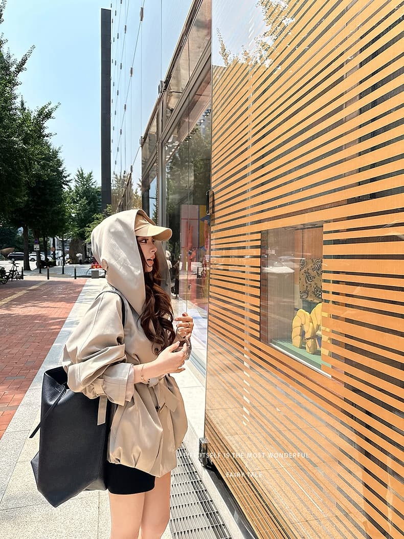 lilylikes 바 플러그 일몰 낮음 포화 상태 얕은 카키 다용도 후드 바람막이 세련된 있음 유럽 블록 상세 이미지 20