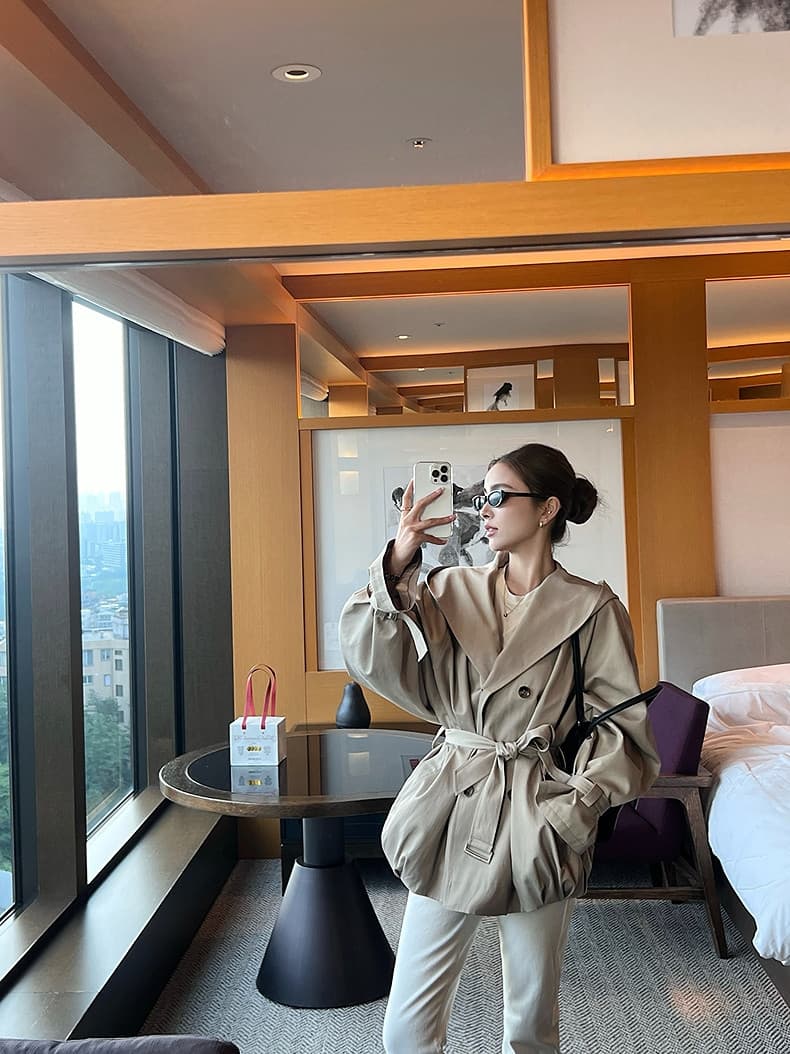 lilylikes 바 플러그 일몰 낮음 포화 상태 얕은 카키 다용도 후드 바람막이 세련된 있음 유럽 블록 상세 이미지 28