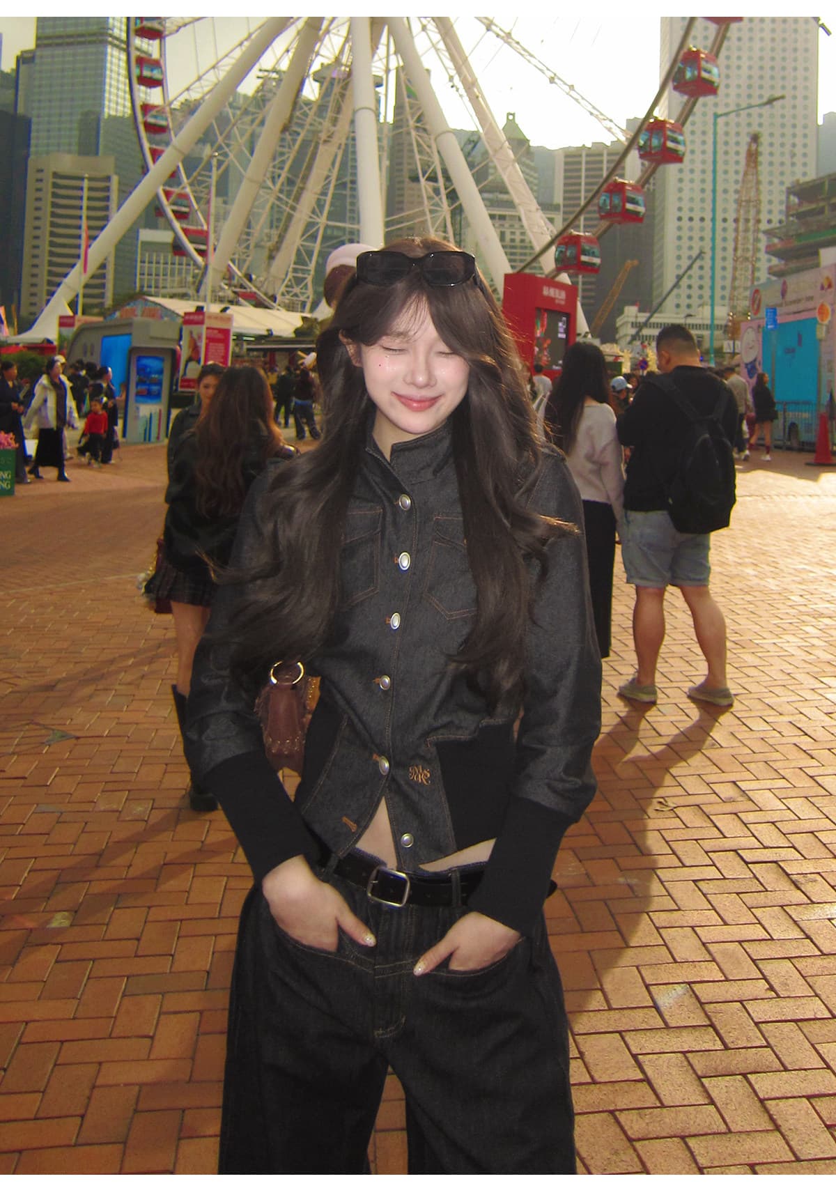 r1dge 아메리칸 해체 스탠드 칼라 싱글 줄 버튼 데님 여성 코트 가을 겨울 허리 수축 슬림해 보이는 품격 다용도 재킷 상세 이미지 2