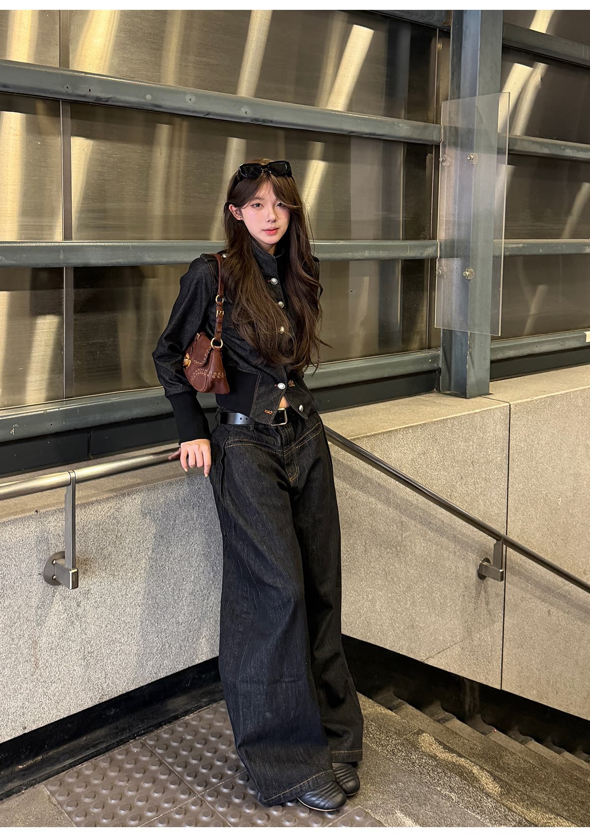 r1dge 아메리칸 해체 스탠드 칼라 싱글 줄 버튼 데님 여성 코트 가을 겨울 허리 수축 슬림해 보이는 품격 다용도 재킷 상세 이미지 8