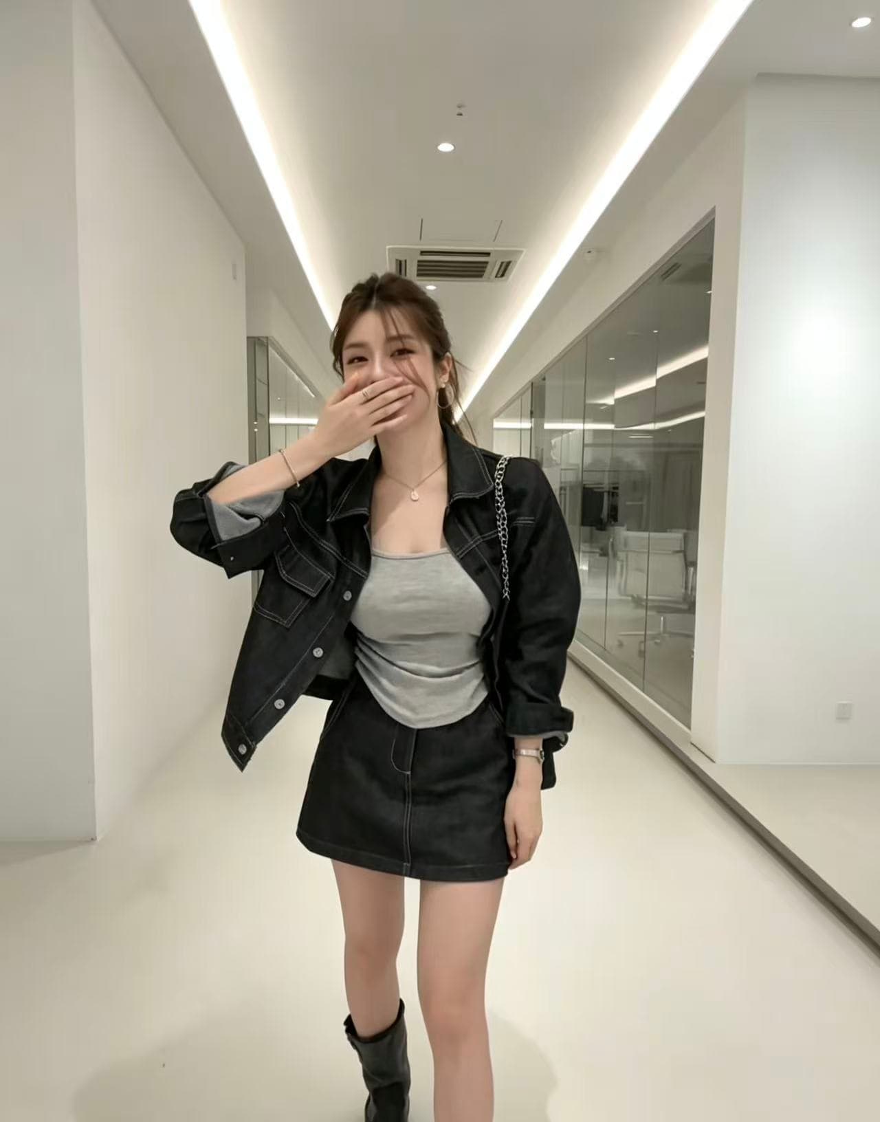 한 부서 느긋한 바람 데님 세트 드레스 여성 2026 이른 가을 새로운 레트로 캐주얼 재킷 하이웨이스트 미니 스커트 투피스 세트 상세 이미지 3