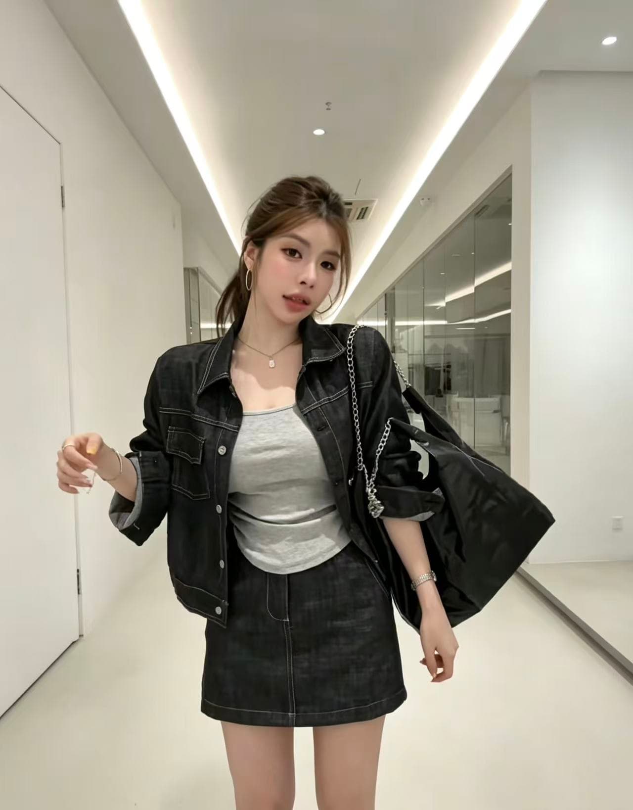 한 부서 느긋한 바람 데님 세트 드레스 여성 2026 이른 가을 새로운 레트로 캐주얼 재킷 하이웨이스트 미니 스커트 투피스 세트 상세 이미지 6