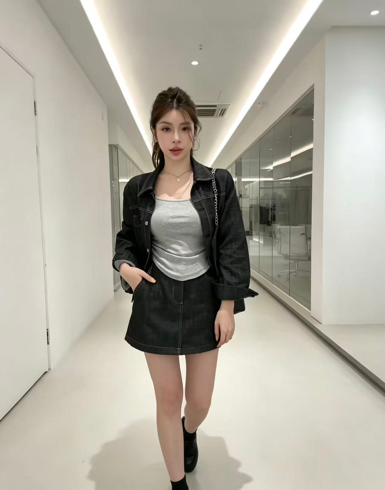 한 부서 느긋한 바람 데님 세트 드레스 여성 2026 이른 가을 새로운 레트로 캐주얼 재킷 하이웨이스트 미니 스커트 투피스 세트 상세 이미지 7