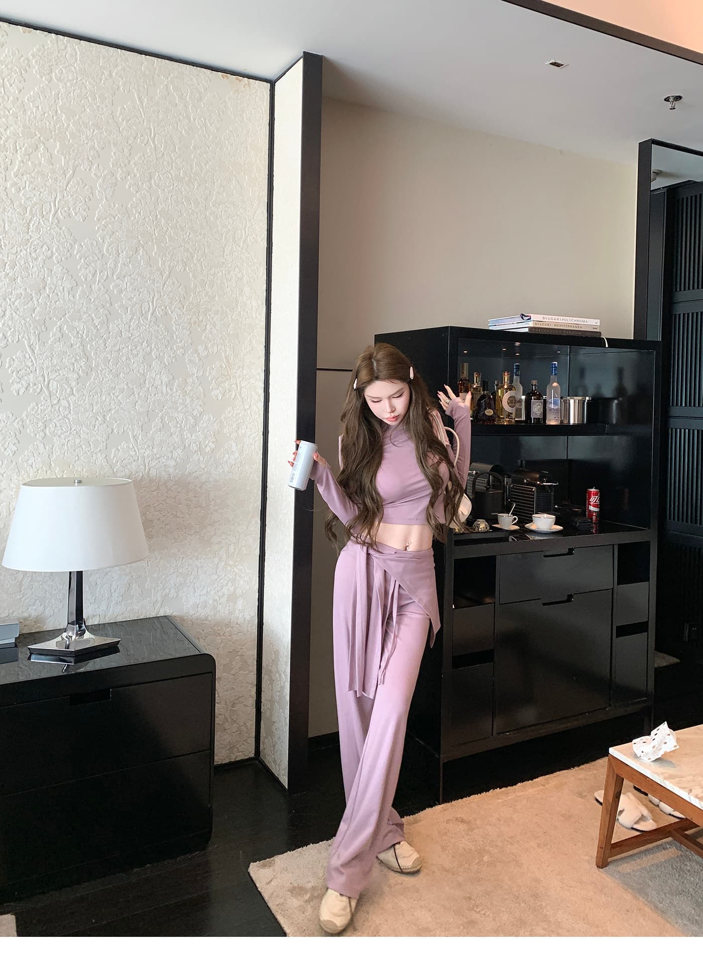 원 유안 휴일 로밍 한 부서 캐주얼 세트 여성 몸매 가꾸기 긴팔 맨위 스트레이트 캐주얼 바지 두 조각 여성 세트 상세 이미지 8