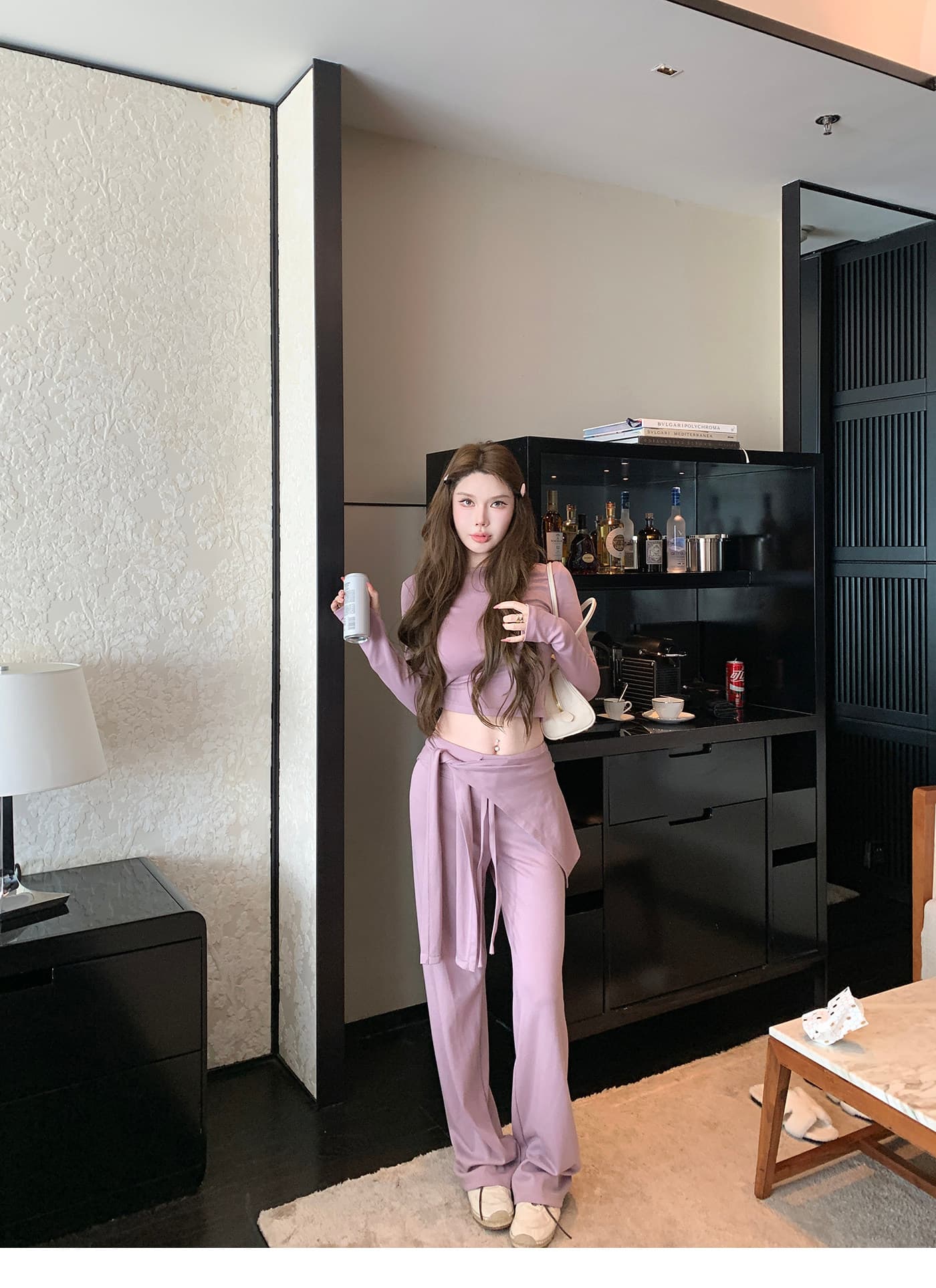 원 유안 휴일 로밍 한 부서 캐주얼 세트 여성 몸매 가꾸기 긴팔 맨위 스트레이트 캐주얼 바지 두 조각 여성 세트 상세 이미지 10