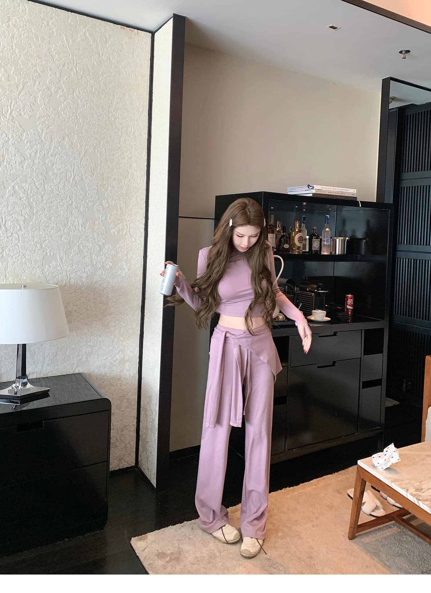 원 유안 휴일 로밍 한 부서 캐주얼 세트 여성 몸매 가꾸기 긴팔 맨위 스트레이트 캐주얼 바지 두 조각 여성 세트 상세 이미지 12