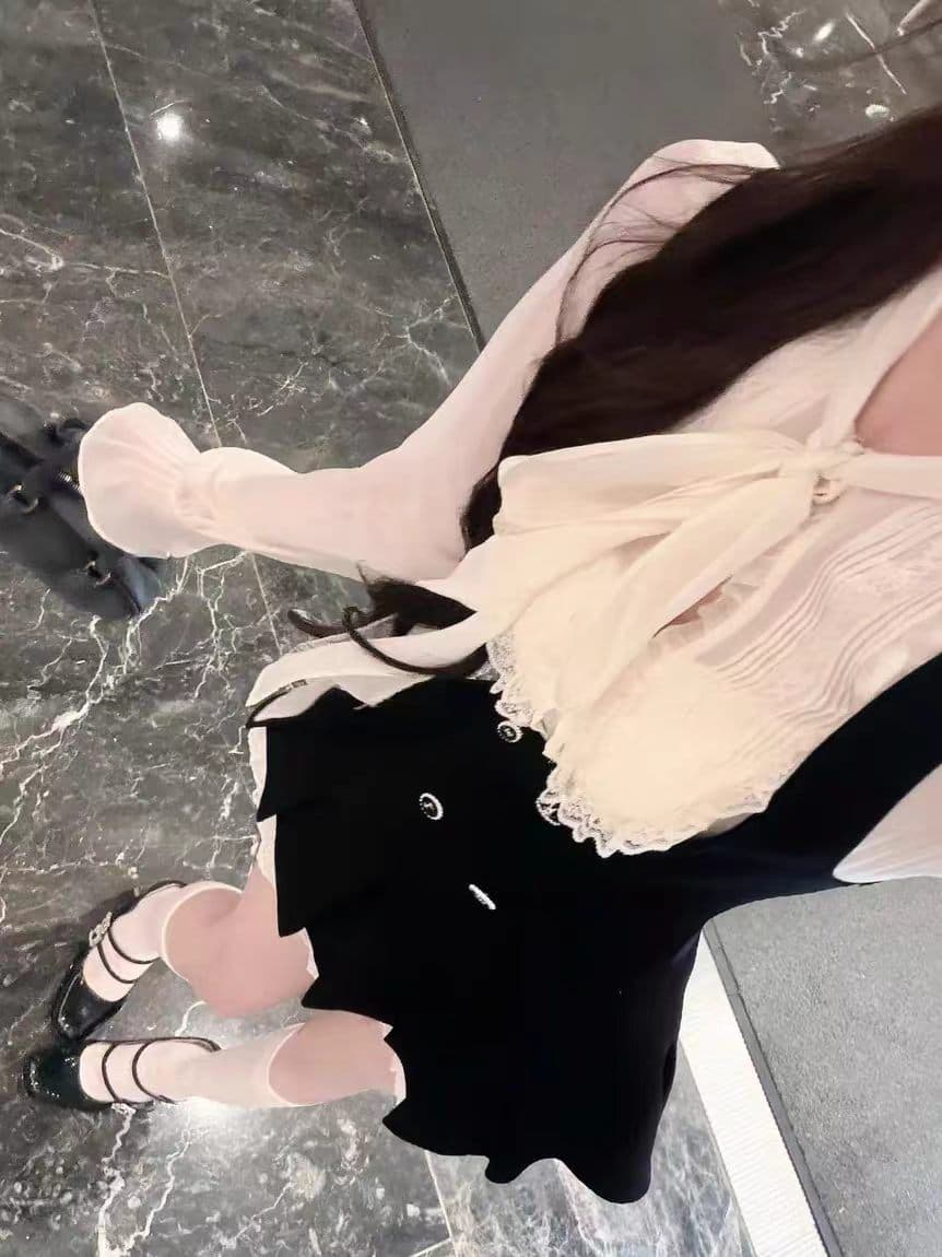 한 부서 학원 스타일 이른 가을 세트 슬림해 보이는 품격 허리 수축 베스트 긴팔 맨위 플리츠 미니 스커트 3종 세트 여성 의류 상세 이미지 2