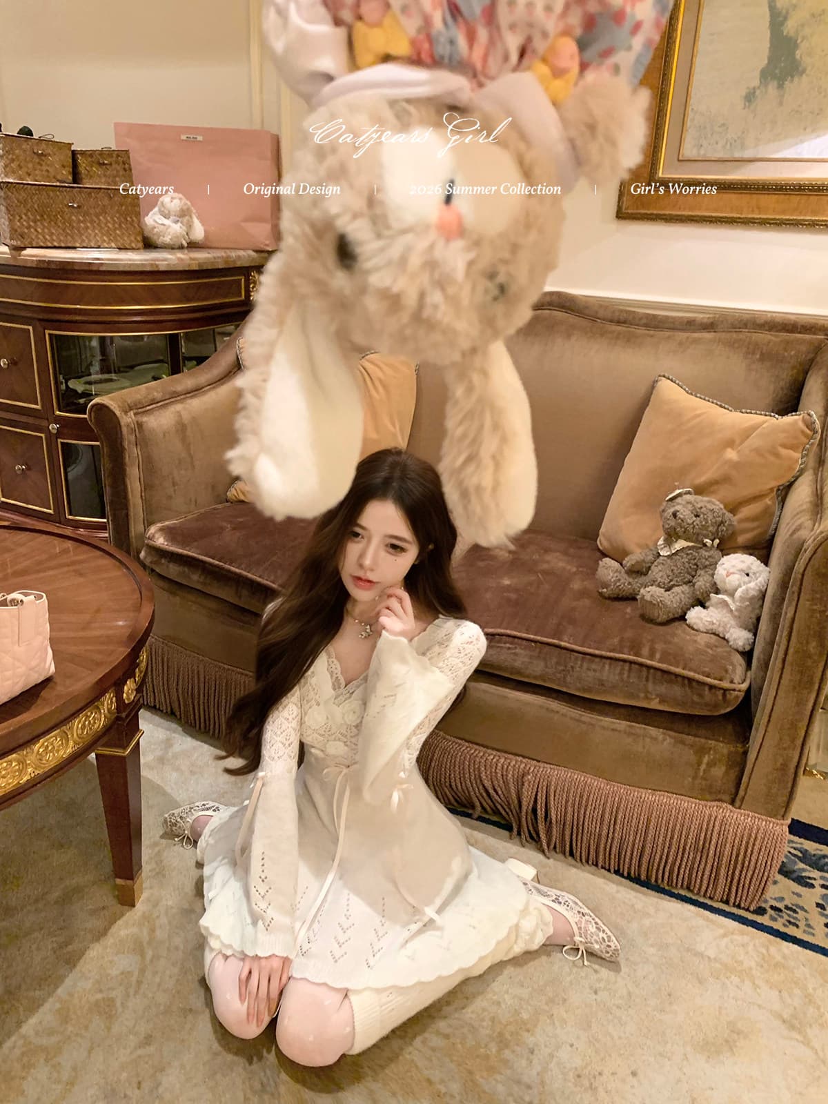 catyears 고양이 년 사탕 인형 부드러운 흐릿한 센스 3 차원 꽃 순수한 욕망 홀로우 아웃 니트 원피스 드레스 상세 이미지 4