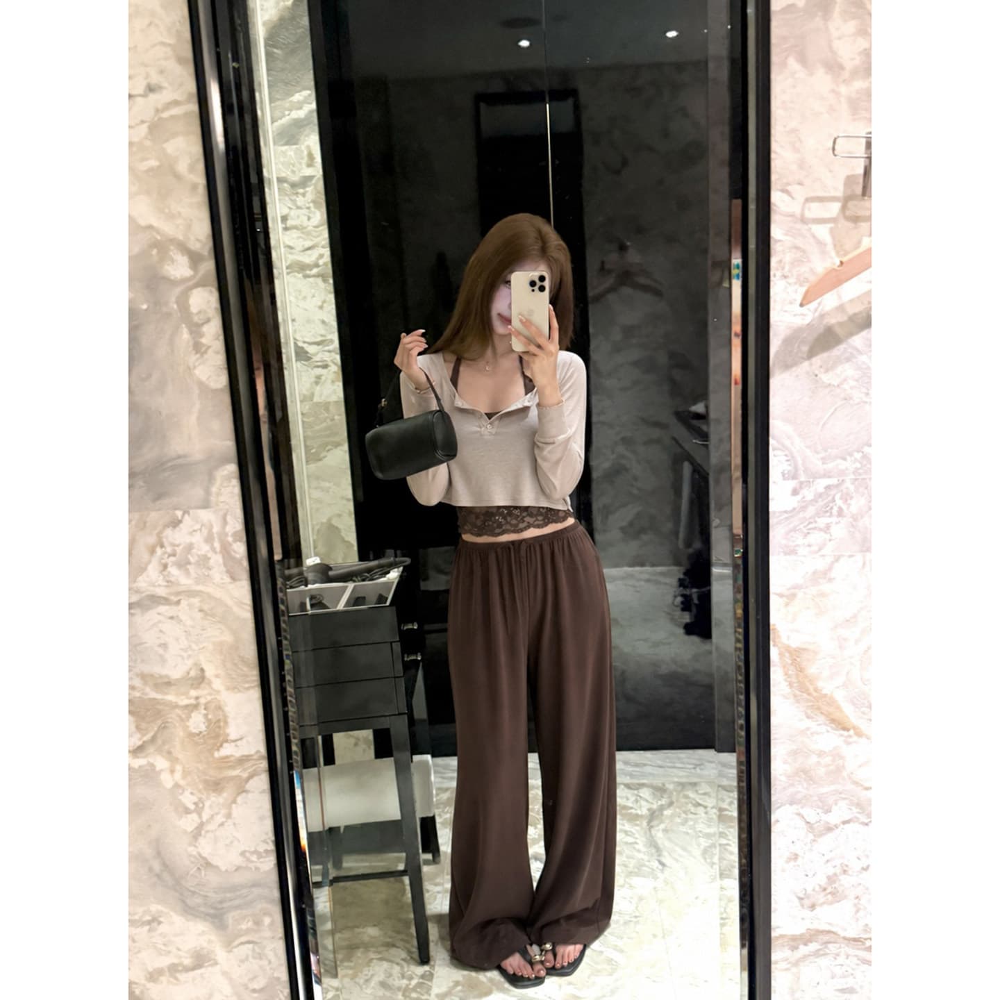itookgiii 오후 여가 시리아 레이스 측면 길이 소매 티셔츠 여성 이른 가을 느긋한 몸매 가꾸기 슬림해 보이는 맨위 세트 이미지 5