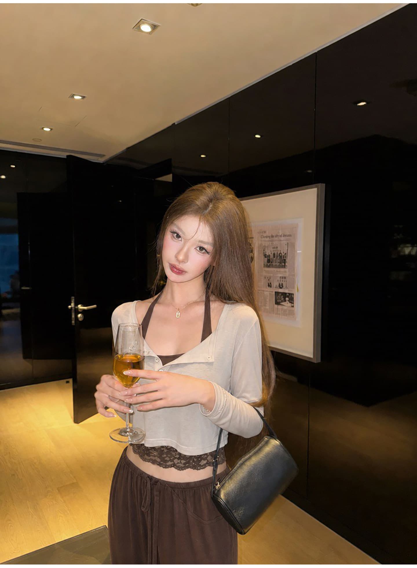 itookgiii 오후 여가 시리아 레이스 측면 길이 소매 티셔츠 여성 이른 가을 느긋한 몸매 가꾸기 슬림해 보이는 맨위 세트 상세 이미지 4
