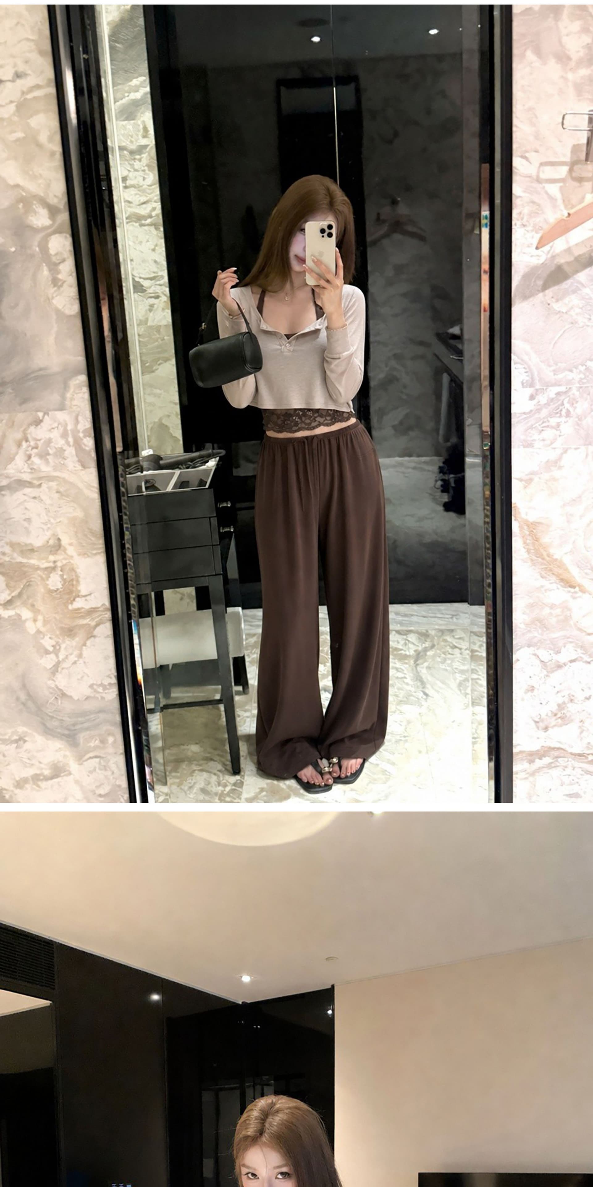 itookgiii 오후 여가 시리아 레이스 측면 길이 소매 티셔츠 여성 이른 가을 느긋한 몸매 가꾸기 슬림해 보이는 맨위 세트 상세 이미지 6