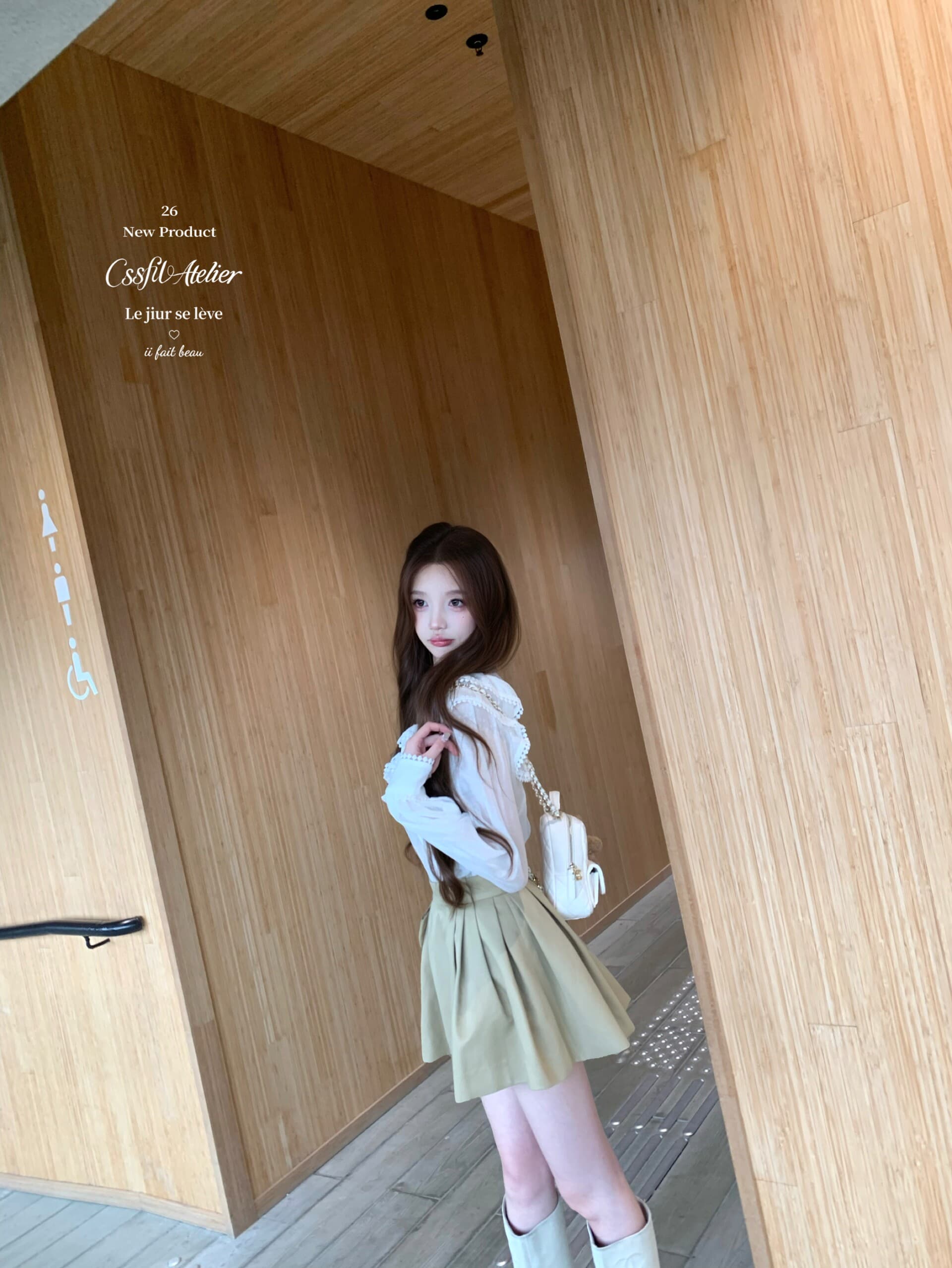 늦게 우산 우산 26 ss 질감 어형 변화표 자수 칼라 이중 버튼 짧은 재킷 재킷 자수 나비 매듭 반 스커트 상세 이미지 8