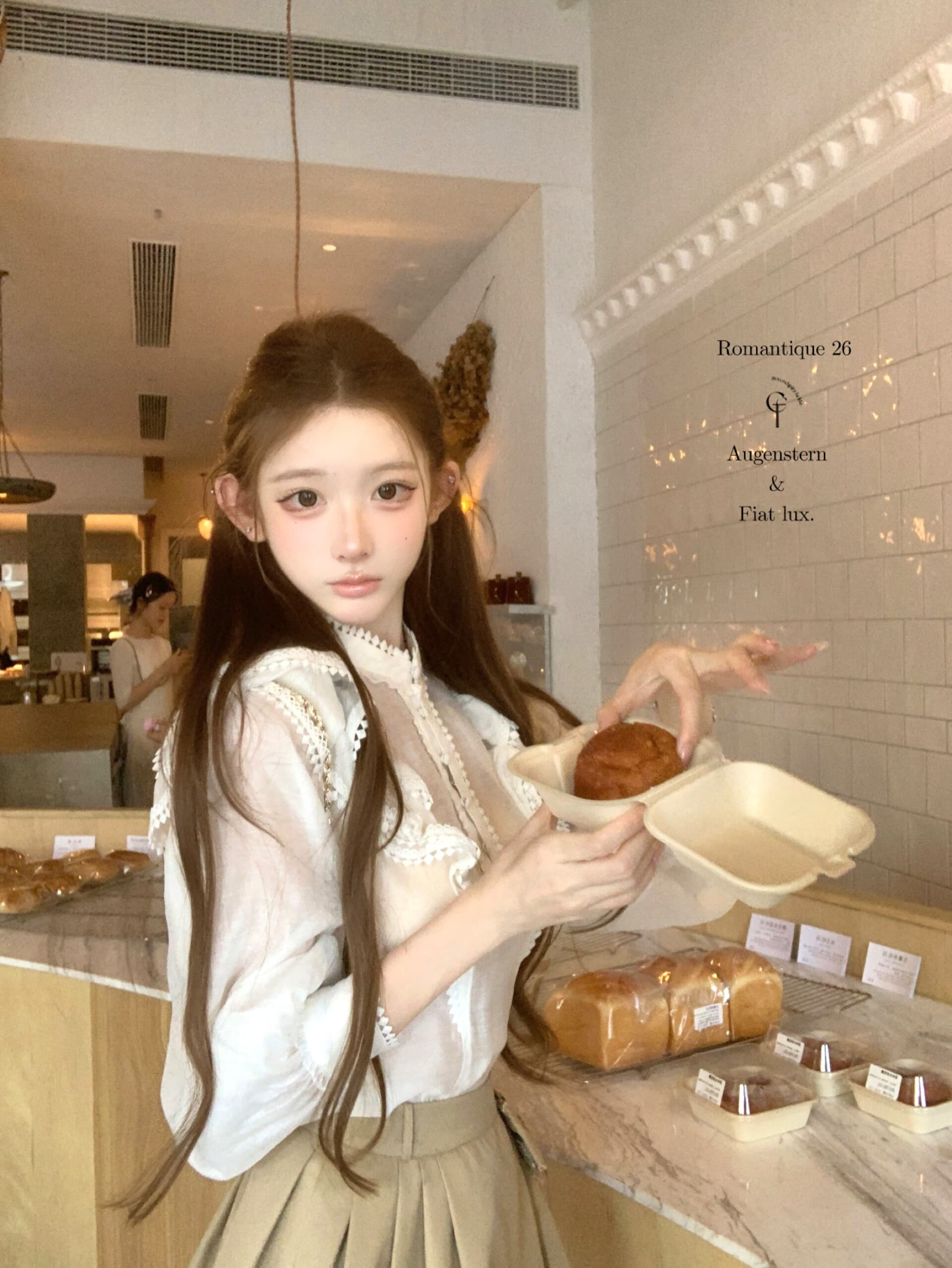 늦게 우산 우산 26 ss 질감 어형 변화표 자수 칼라 이중 버튼 짧은 재킷 재킷 자수 나비 매듭 반 스커트 상세 이미지 11