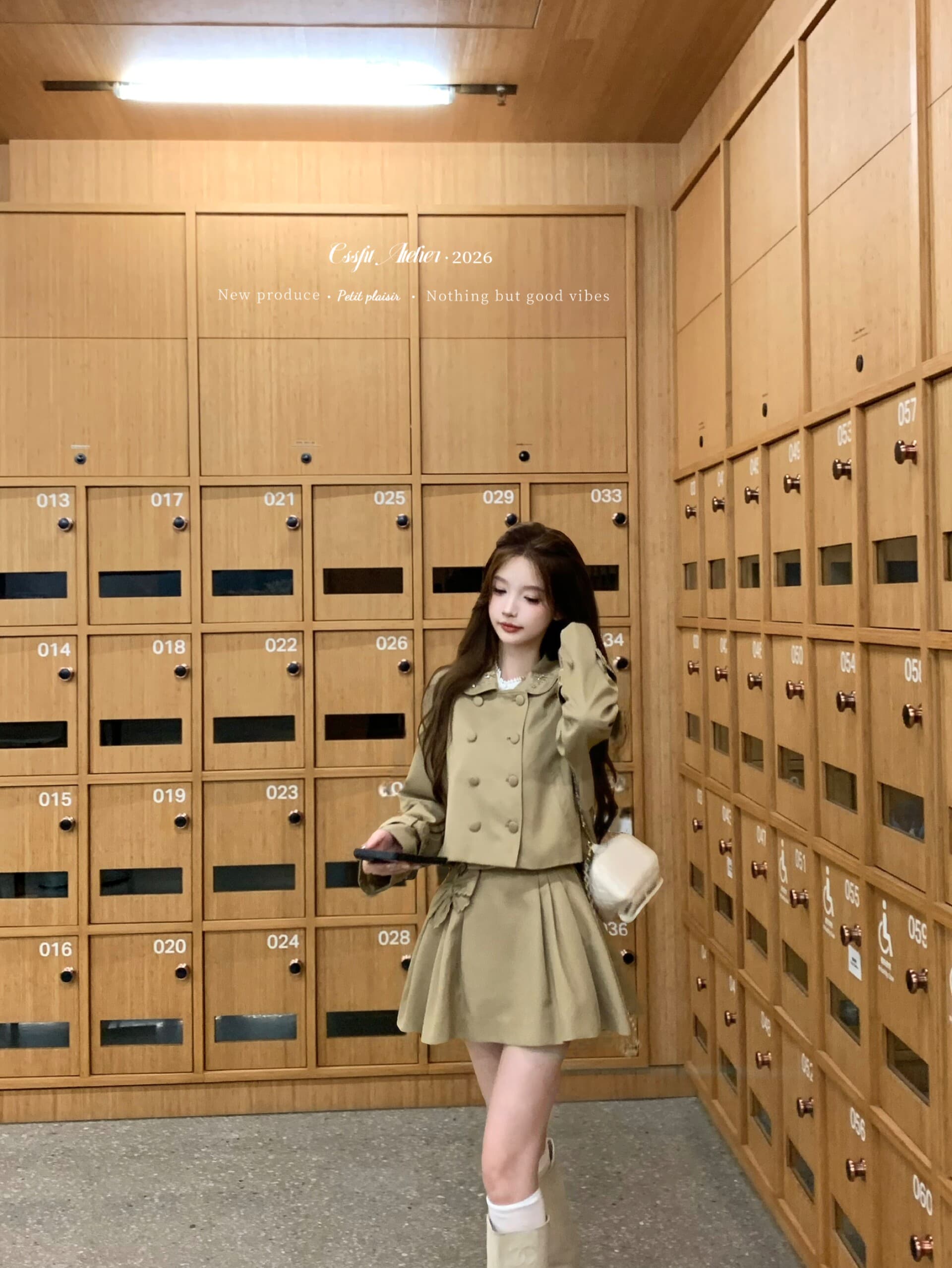 늦게 우산 우산 26 ss 질감 어형 변화표 자수 칼라 이중 버튼 짧은 재킷 재킷 자수 나비 매듭 반 스커트 상세 이미지 16