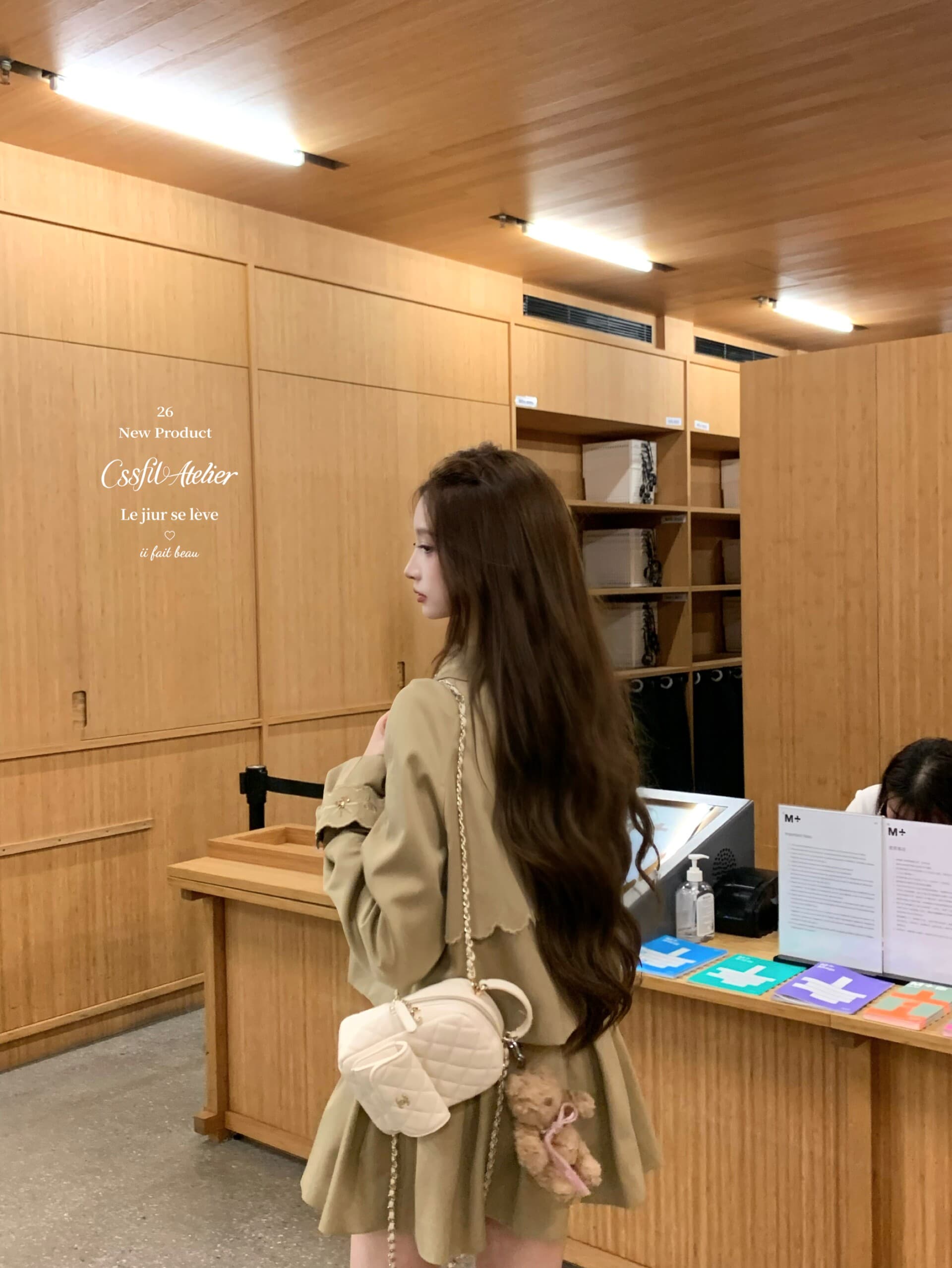늦게 우산 우산 26 ss 질감 어형 변화표 자수 칼라 이중 버튼 짧은 재킷 재킷 자수 나비 매듭 반 스커트 상세 이미지 17