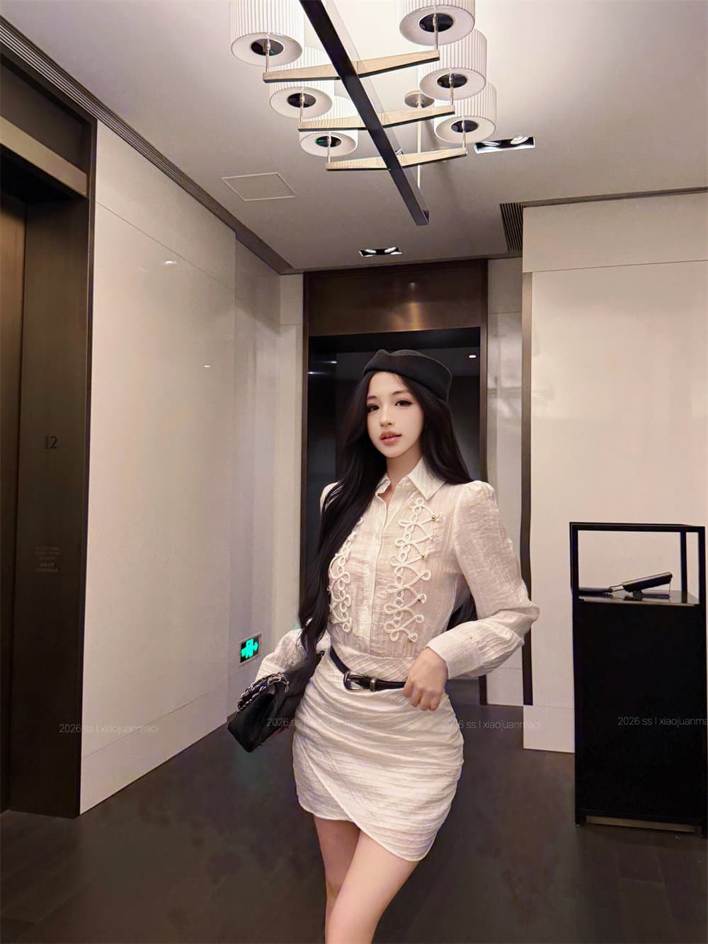 프랑스식 출퇴근 바람 화이트 단추 긴팔 셔츠 드레스 여성 가을 몸매 가꾸기 허리 수축 드레스 벨트 보내기 품격 치마 상세 이미지 14