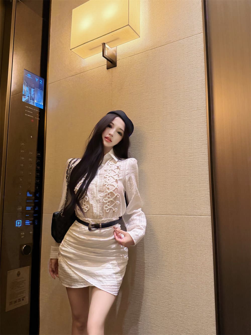 프랑스식 출퇴근 바람 화이트 단추 긴팔 셔츠 드레스 여성 가을 몸매 가꾸기 허리 수축 드레스 벨트 보내기 품격 치마 상세 이미지 15