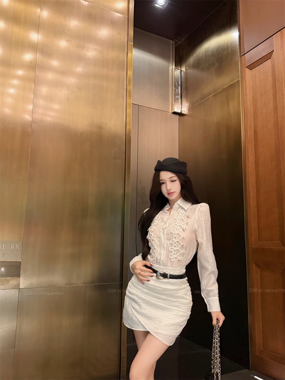 프랑스식 출퇴근 바람 화이트 단추 긴팔 셔츠 드레스 여성 가을 몸매 가꾸기 허리 수축 드레스 벨트 보내기 품격 치마 상세 이미지 17