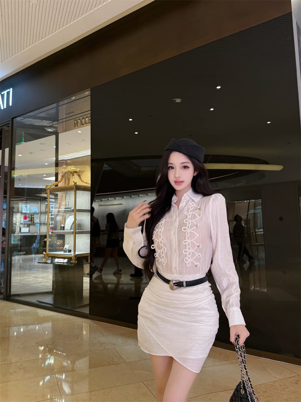 프랑스식 출퇴근 바람 화이트 단추 긴팔 셔츠 드레스 여성 가을 몸매 가꾸기 허리 수축 드레스 벨트 보내기 품격 치마 상세 이미지 19