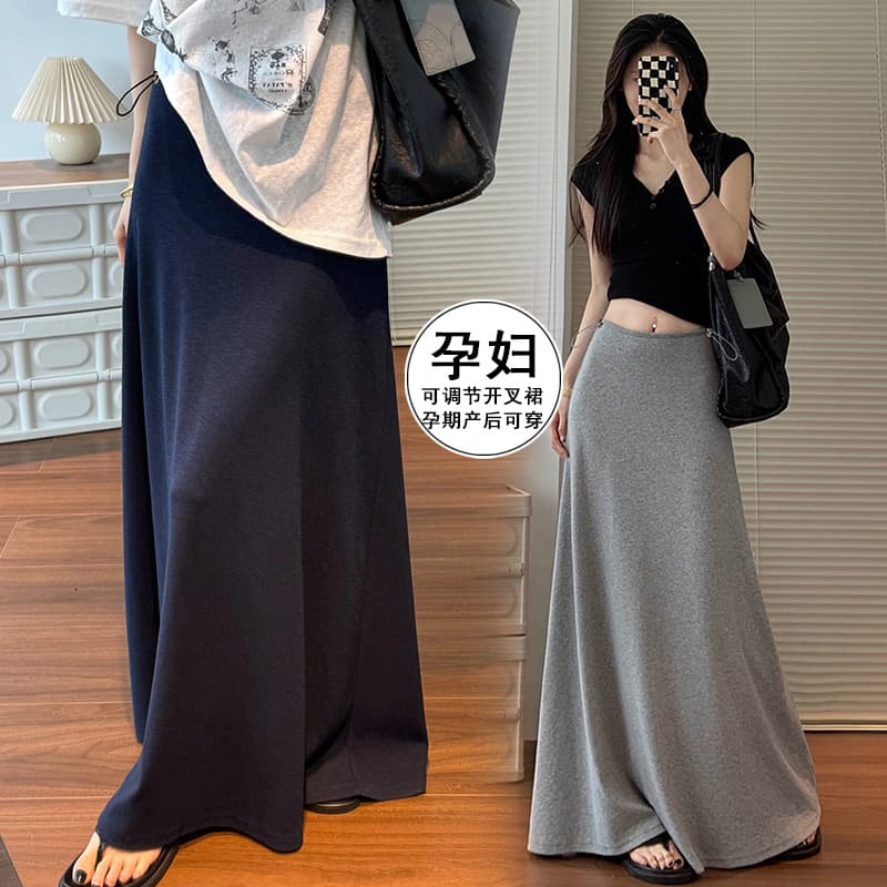 지금 임산부 느긋한 바람 도루 가을 센스 트임 반신 스커트 새로운 여성 봄 여름 한 부서 하이웨이스트 슬림해 보이는 한 마디 롱 스커트