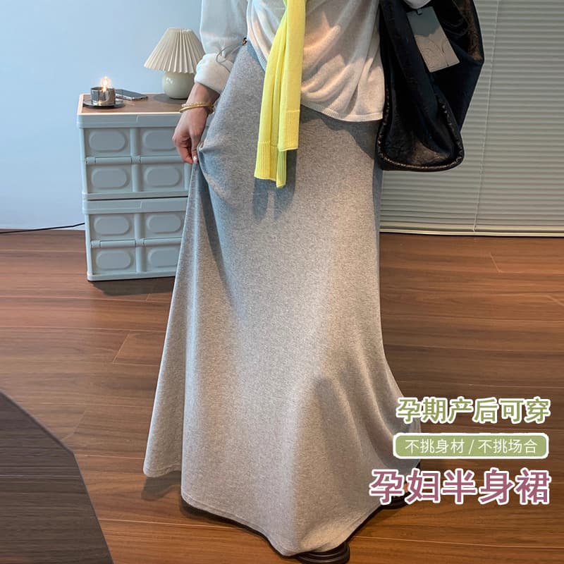 지금 임산부 느긋한 바람 도루 가을 센스 트임 반신 스커트 새로운 여성 봄 여름 한 부서 하이웨이스트 슬림해 보이는 한 마디 롱 스커트 이미지 2