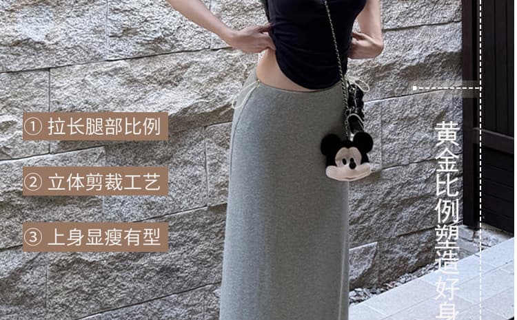 지금 임산부 느긋한 바람 도루 가을 센스 트임 반신 스커트 새로운 여성 여름 한 부서 하이웨이스트 슬림해 보이는 a 단어 길이 치마 상세 이미지 11
