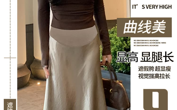 지금 임산부 반신 스커트 가을 2026 새로운 식초 새틴 표지 십자가 슬림해 보이는 한 마디 롱 스커트 하이웨이스트 도루 센스 인어 꼬리 스커트 상세 이미지 9