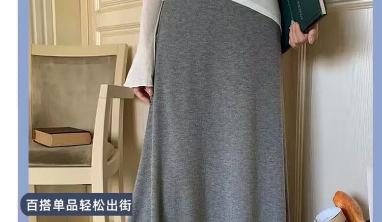 지금 순면 임산부 어두운 회색 반신 스커트 여성 봄 가을 새로운 임산부 중간 길이 타이트 스커트 한 마디 롱 스커트 표지 다리 두꺼운 상세 이미지 7