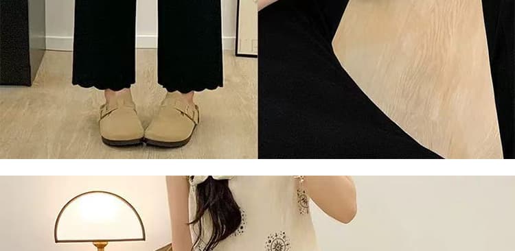지금 임산부 검정색 레이스 캐주얼 바지 작은 키 봄 가을 2026 새로운 자수 슬림해 보이는 신축성 스트레이트 바지 상세 이미지 27