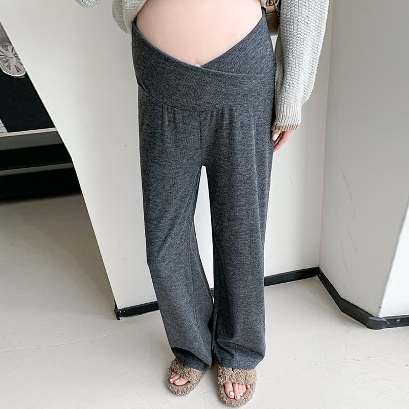 실사 임산부 바지 봄 가을 새로운 외출용 임산부 넓은 다리 찹쌀 바지 스트레이트 루즈핏 털이 있는 로우 웨이스트 바지 트렌디 이미지 2