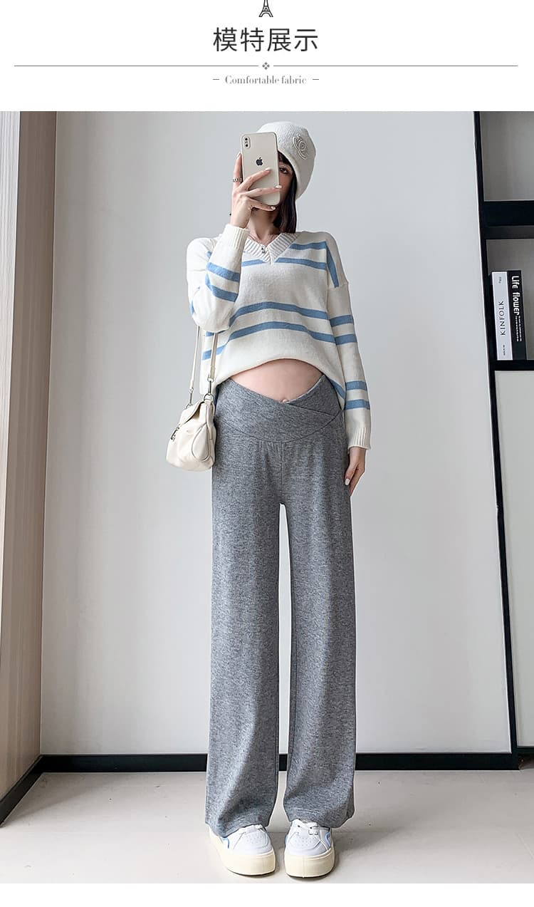실사 임산부 바지 봄 가을 새로운 외출용 임산부 넓은 다리 찹쌀 바지 스트레이트 루즈핏 털이 있는 로우 웨이스트 바지 트렌디 상세 이미지 13