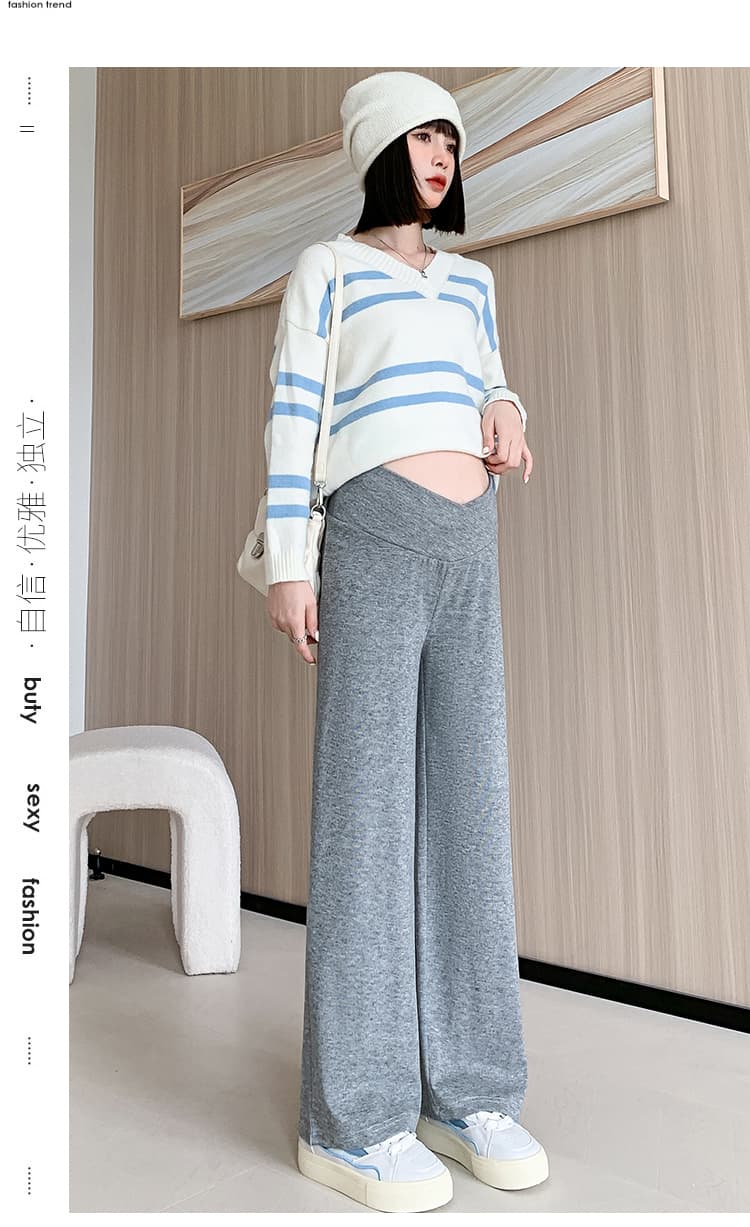 실사 임산부 바지 봄 가을 새로운 외출용 임산부 넓은 다리 찹쌀 바지 스트레이트 루즈핏 털이 있는 로우 웨이스트 바지 트렌디 상세 이미지 15