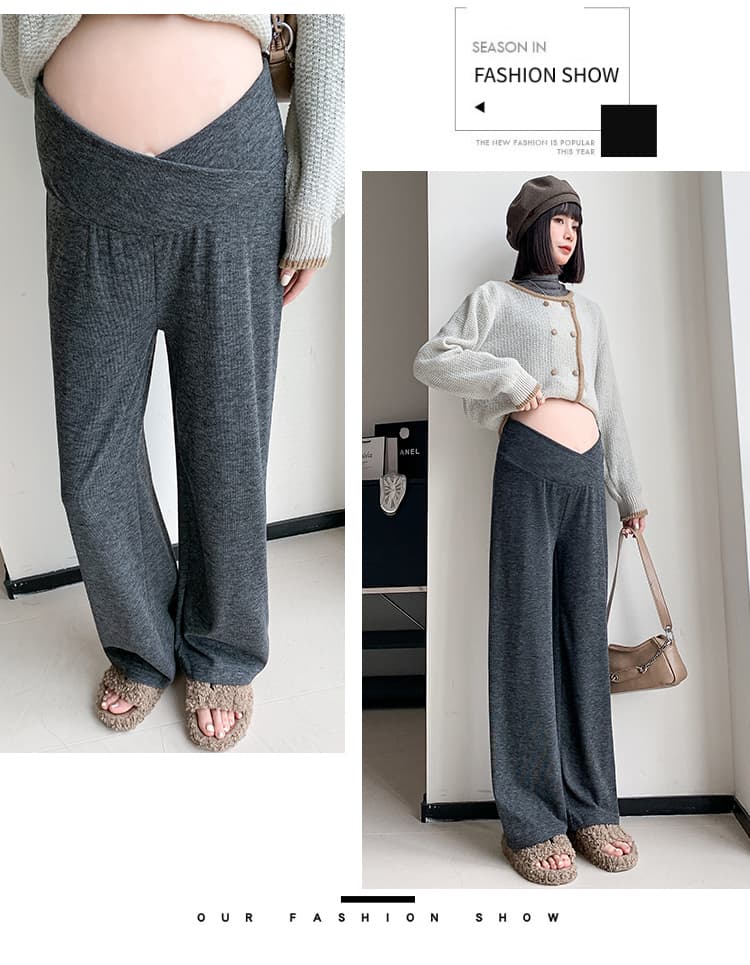 실사 임산부 바지 봄 가을 새로운 외출용 임산부 넓은 다리 찹쌀 바지 스트레이트 루즈핏 털이 있는 로우 웨이스트 바지 트렌디 상세 이미지 18